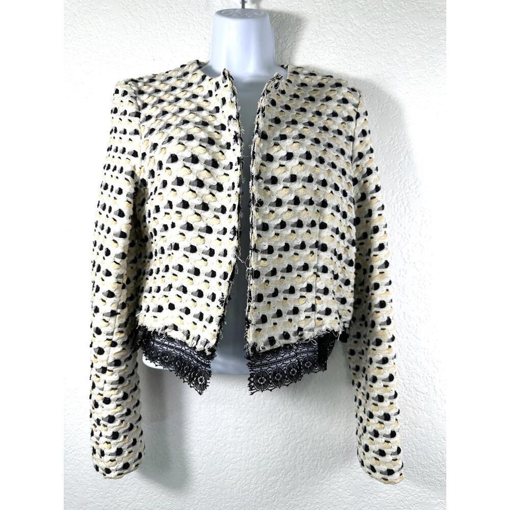 Thakoon Womenโs 6 Textured Jacquard Cropped Jacket Lace Hem Runway Chic